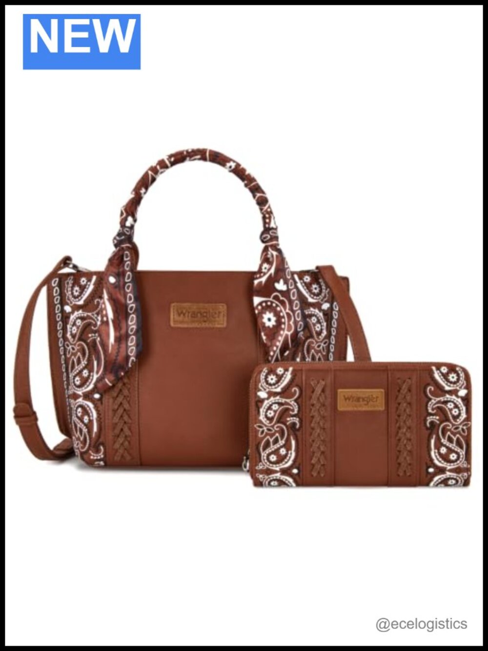 Western Tote Handbag with Paisley Scarf Handles Detachable Crossbody Strap